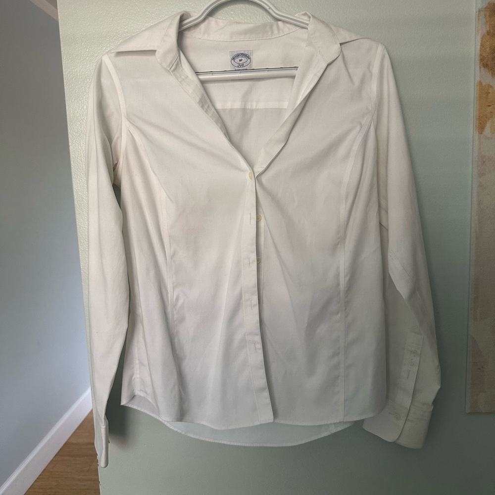 Brooks Brothers White Fitted Long Sleeve Button Down Blouse